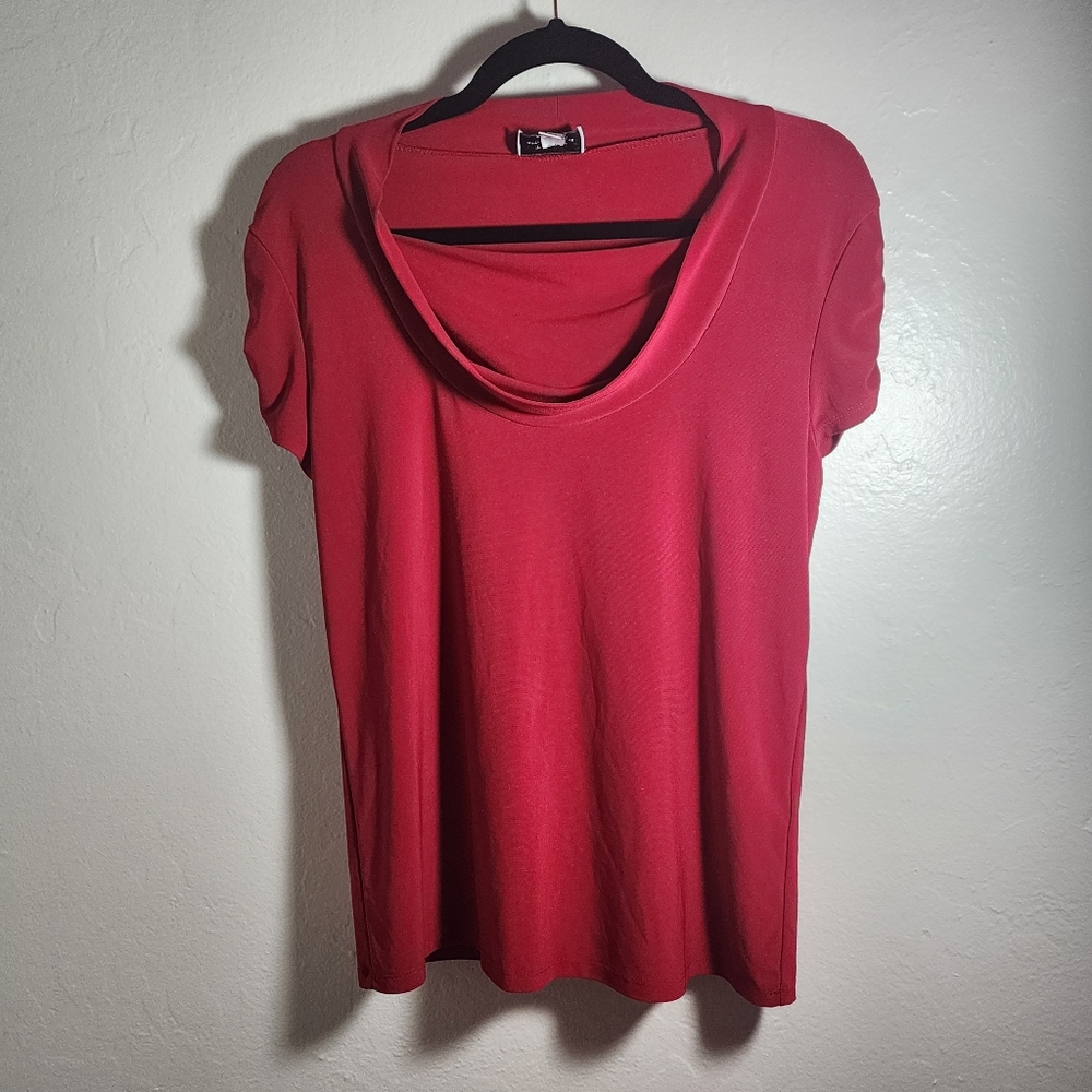 Red cowl neckline top
